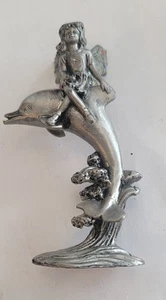 Fairy Riding Dolphin Tin Pewter - Figurine Great Condition - Picture 1 of 3