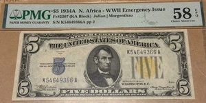 FR-2307 1934 A Series North Africa WWII $5 Silver Certificate *PMG 58 EPQ - Picture 1 of 7