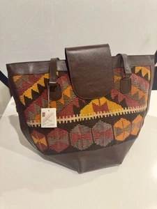 VINTAGE Boho Hand Made Turkish Kilim Wool Bag With Tags - Picture 1 of 9