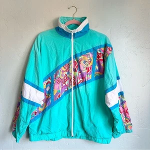 Vintage 80er 90er Traxton Damen bunt türkis Windbreaker Jacke Größe Medium gebraucht, in einwandfreiem Zustand - Bild 1 von 7