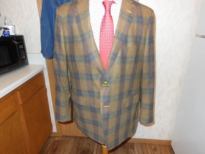 LN ETRO SPA Brown & Grey Wool Windowpane Blazer w/Custom Buttons 48R e58 - Image 1 of 4