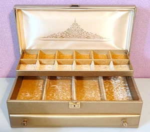 Vintage Lady Buxton Gold Tone Gold Velvet Lining Jewelry Box w/o Key 15" x 8" - Picture 1 of 9