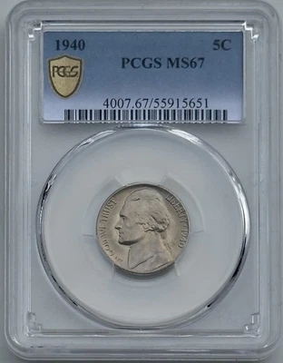 1940 Jefferson Nickel PCGS MS67 (only 4 finer) UNC 5c BU Gem - Image 1 of 4