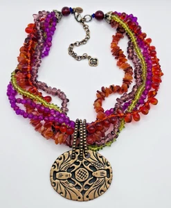 Collar Gargantilla Colgante Chico's 6 Hilos Multicolor Cuentas de Vidrio Tono Dorado - Imagen 1 de 5