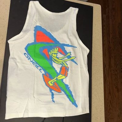 Camiseta sin mangas Surf O’Neill vintage años 90 talla mediana hecha en EE. UU. colores neón sobre blanco Foto 1 de 4