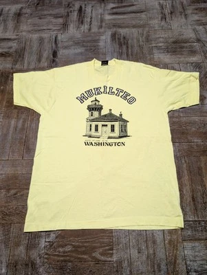 Vintage Mukilteo Lighthouse Washington State Neon Yellow Size Men's Large - Image 1 of 4