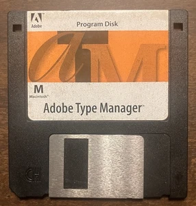 Disco Adobe Type Manager Mac (1991-92) de 3,5” • Disquete utilitario fuentes vintage - Imagen 1 de 4