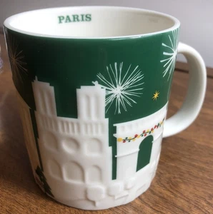 Starbucks Mug 2015 Paris Green Relief Christmas 18oz - Picture 1 of 5
