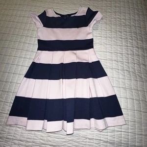 Polo Ralph Lauren Girls Dress Size 5 Pink Blue Striped Pleats Academia *FLAW* - Picture 1 of 9