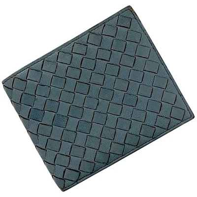 Cartera plegable Bottega Veneta de segunda mano, cuero intrecciato azul, B01118199N. Foto 1 de 4