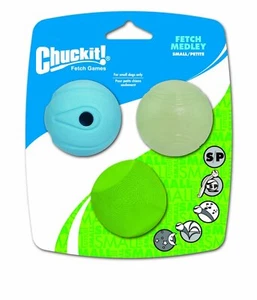 Chuckit FETCH BALL MEDLEY 2 inch Pack Small Dog Toy Whistler-Erratic-Fetch - Picture 1 of 7