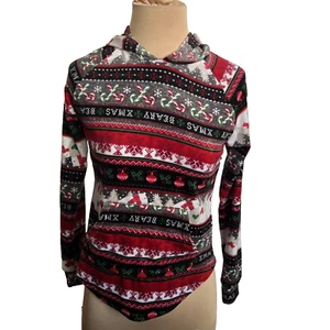 No Bo "Beary Xmas" Velour Stretch Ugly Christmas Hoodie Sweatshirt Size XS - Picture 1 of 9