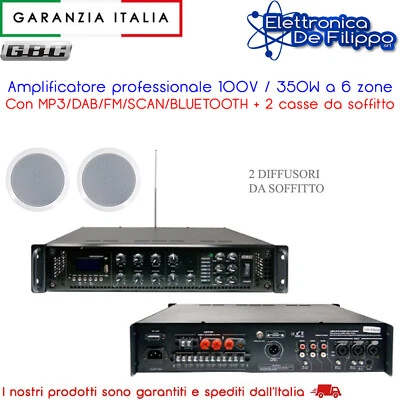 Amplificatore professionale 100V/350W a 6 zone MP3/DAB/FM/SCAN/BT con 2 casse - Immagine 1 di 4
