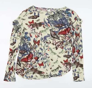 H&M Womens Beige Viscose BlendT-Shirt Size 10 - Butterfly print - Picture 1 of 12