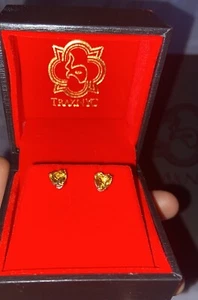 14k Yellow Gold Citrine Stud Earrings Heart Shape Brand New - Picture 1 of 2