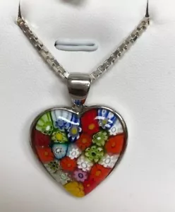 BEAUTIFUL HEART SHAPE PENDANT MILLEFIORI BY ALAN K FROM ITALY - Picture 1 of 4