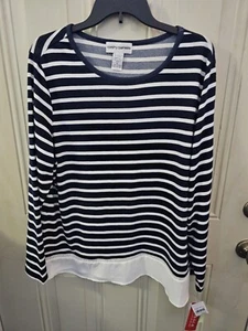Cathy Daniels Women's Embellished Sweater Size XL Navy blue Striped nwt 419 - Picture 1 of 5