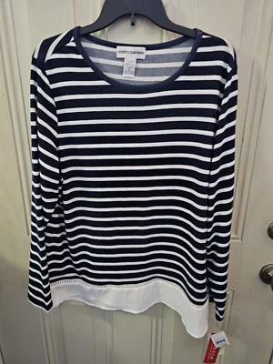 Suéter para mujer Cathy Daniels adornado talla XL azul marino a rayas nuevo con etiquetas 419 Foto 1 de 4