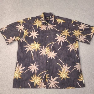 Bamboo Cay Hemd Herren Medium schwarz grau Hawaii Camp Knopfleiste Palme Baumwolle Rasen - Bild 1 von 11