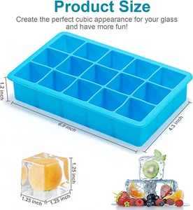 2 Pack Ice Cube Trays, Silicone Easy Release Flexible Molds 15 Ice Cubes Tra... - Picture 1 of 6