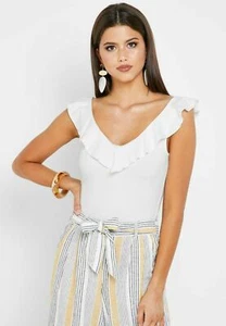 NEW Dorothy Perkins Ivory White Ruffle Frill V Neck Summer Vest Top PLUS Size 20 - Picture 1 of 5