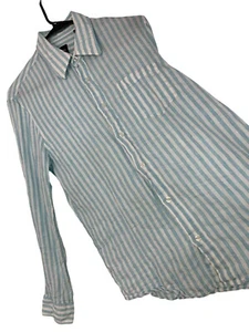 Mens Hugo Boss Blue Stripe 100% Linen Button-Up Sport Shirt M EUC 8881 Vacay - Picture 1 of 10