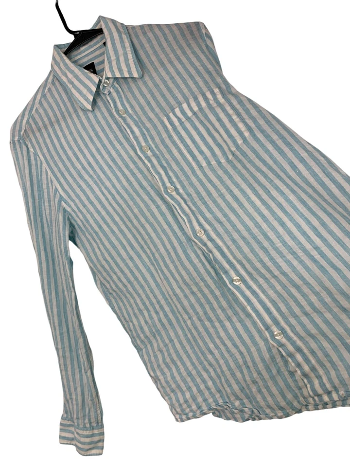Mens Hugo Boss Blue Stripe 100% Linen Button-Up Sport Shirt M EUC 8881 Vacay - Image 1 of 4