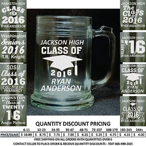 Personalized 16oz Graduation Glass Mug Graduate Class of 2018 Gift Custom Steins - Picture 1 of 12