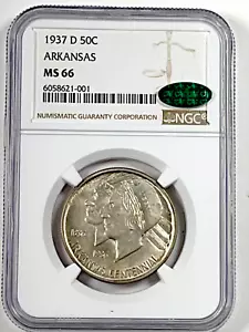 1937-D Arkansas Commemorative Half Dollar : NGC MS66 CAC Sticker - Picture 1 of 4