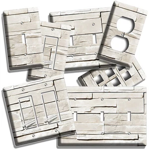 WHITE STACKED STONE LOOK LIGHT SWITCH OUTLET WALL PLATES ROOM KITCHEN HOME DECOR - Picture 1 of 34