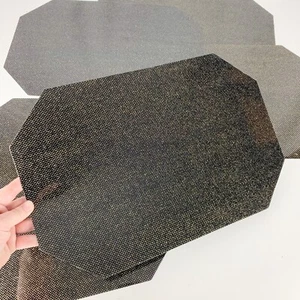 Vintage Shiny Black Gold Polka Dot Placemats Set Of 6 80s Art Deco Revival Retro - Picture 1 of 6