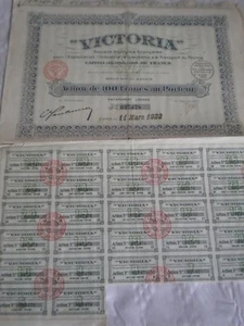 Vintage Aktienzertifikat Aktien Anleihen Aktion Victoria Transport Benzin 1922 - Bild 1 von 2