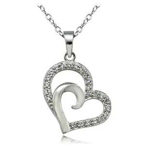 Sterling Silver Created White Sapphire Double Heart Necklace - Picture 1 of 3