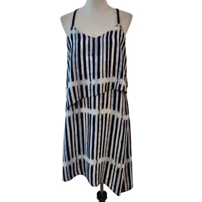 Vestido HD In Paris para mujer talla 10P Thea azul blanco asimétrico en capas 100 % seda Foto 1 de 4
