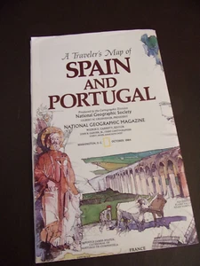 Traveler's Map Of Spain And Portugal By National Geographic 1984 - Picture 1 of 5