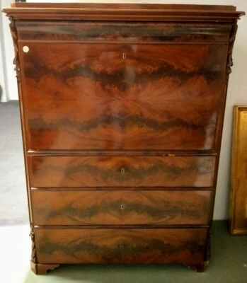 Secretaire Biedermeier in piuma di mogano - Provenienza Nord Europa - epoca 1800 - Immagine 1 di 4
