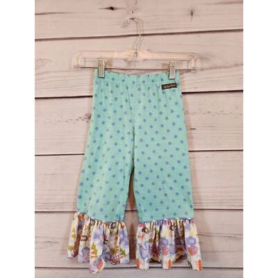 Matilda Jane Kids Girl Green Polka Dot Elastic Waist Ruffle Hem Pajama Pant Sz 4 - Image 1 of 4