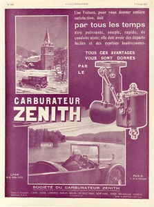 "CARBURATEUR ZENITH" Annonce originale entoilée L'ILLUSTRATION 07/02/1925 - Picture 1 of 1