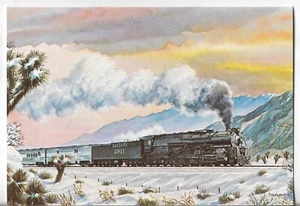NOS LEANIN' TREE Christmas Card 7.25x5.5 Santa Fe Chief Train Rolls West - Picture 1 of 3
