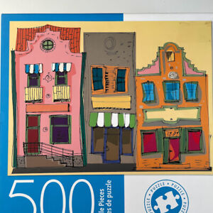 Facades 500 Piece Puzzle by Cardinal Games 18x24 Sealed Pink Gray Orange Houses