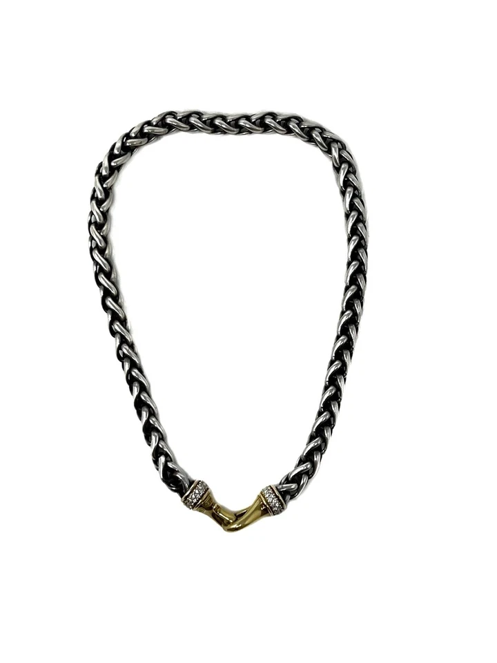 COLLAR CADENA TRIGO BROCHE DIAMANTE SS ORO 18K DAVID YURMAN $4200 Foto 1 de 1