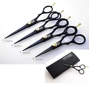 Deep Black Hairdressing Scissors, Barber Hair Scissors All Sizes + Case - Picture 1 of 13
