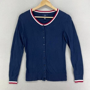 GAP Cardigan Maglione Donna XS Blu Rosso Bianco Righe Bottoni Frontali Y2K Fitted - Foto 1 di 8