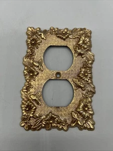 Mid Century 1950's 3 Dimensional Ornate Solid Brass Gold Outlet Wall Cover #2 - Picture 1 of 2