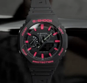 Orologio Casio personalizzato CasiOak G-Shock neon magenta rosa GA-2100 dipinto a mano mod - Foto 1 di 5