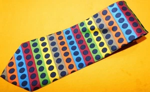 HERREN KRAWATTE GENE MEYER BLAU/ROT/GELB GESTREIFT/PUNKTE MOTIV - DESIGNER. - Bild 1 von 3