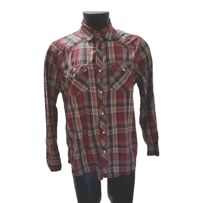 Antigua Camisa Occidental Azul Marino Vintage Para Hombres Grande Multicolor A Cuadros Perla Vaquero a Presión Foto 1 de 4