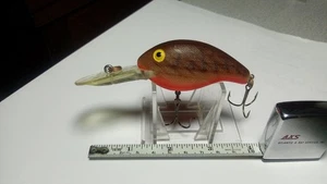 REBEL,VINTAGE, DEEP MINI-R,BROWN CRAW, RED BELLY, MARKED LIP,USED, NEW HOOKS - Picture 1 of 4