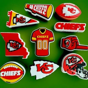 🔥10-Pack KANSAS CITY CHIEFS Shoe Charms For Crocs NFL Football Helmet Jersey - Picture 1 of 7