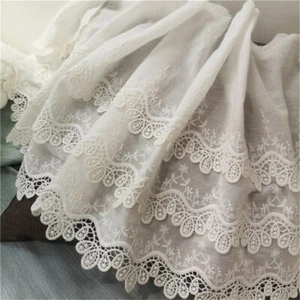 1 iarda cotone fiori ricamo pizzo bordura abito tenda tessuto fiocco cucito - Foto 1 di 7